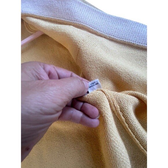 ST. JOHN SPORT Sz S Butter Yellow with White Trim Wool/Rayon Knit Cardigan - Picture 6 of 10